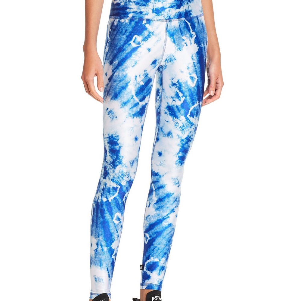 Blue and White Tie-Dye Leggings Full-Length Stretchy